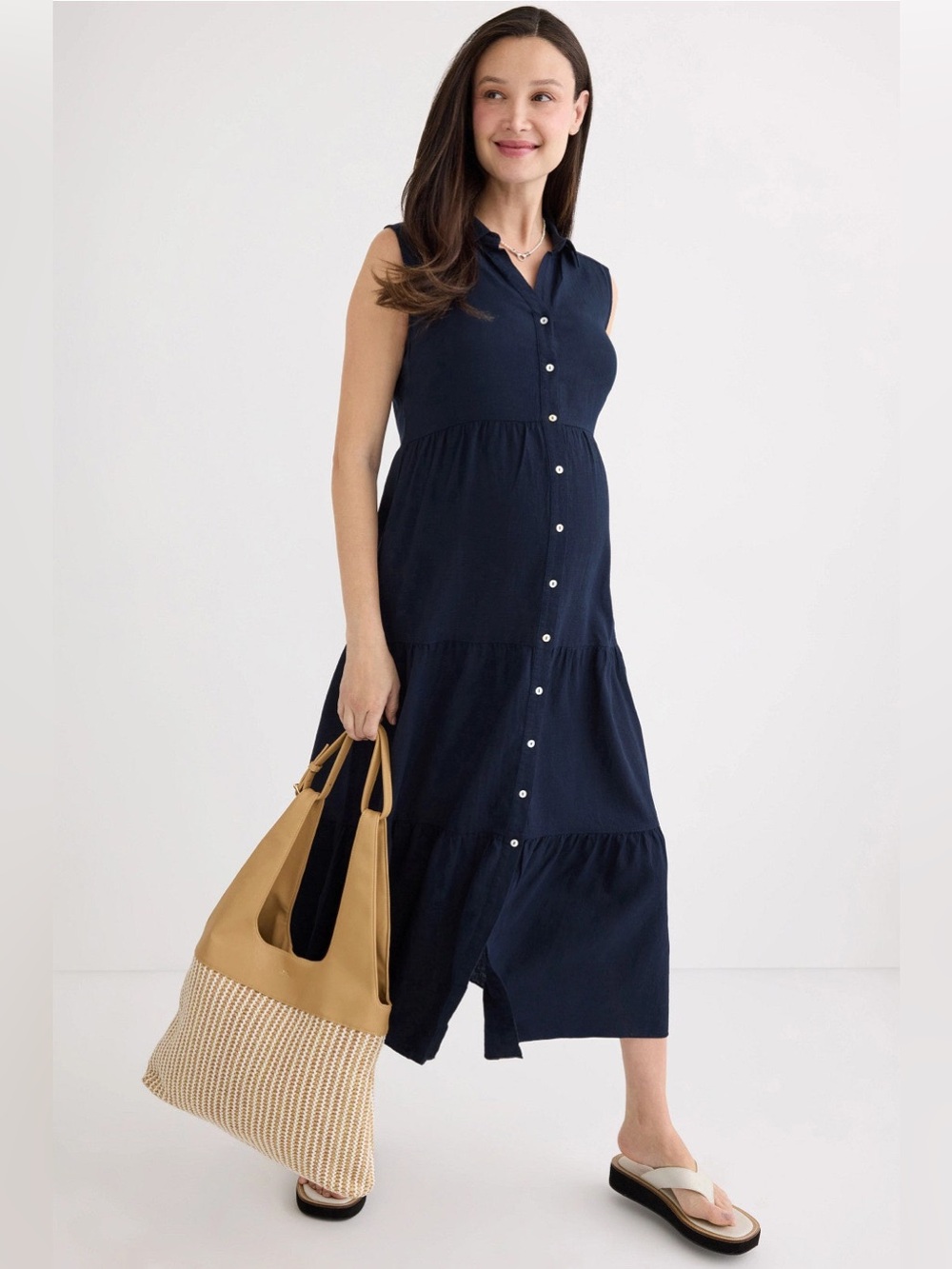 Ripe Navy Sleeveless Button-Front Tiered Maxi Dress